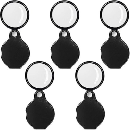 5 stk 10x Mini Forstørringsglass, Foldbart Lommeforstørringsglass, Svart Roterende