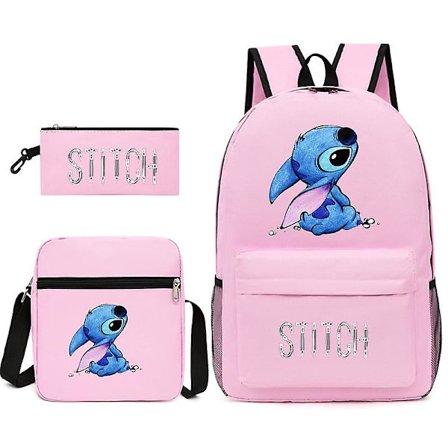 3 stk./sett Stitch Barnehagesekk Tegneserie Stitch Trykk Barnehage Penal gutt Jente Skulderveske Barn Skolesekk Gave