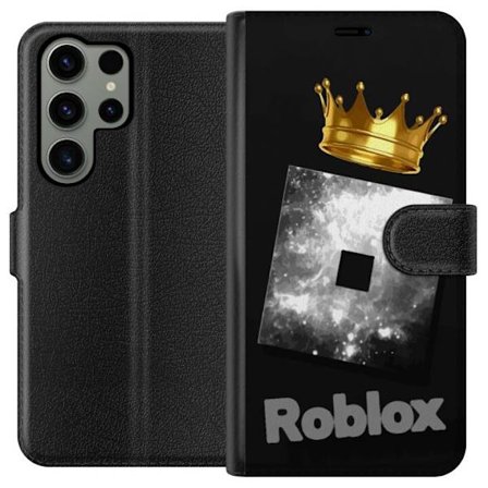 Kompatibelt Lommeboketui til Samsung Samsung Galaxy S23 Ultra Minimalistisk svart og sølvfarget Roblox-symbol med gylden krone og luksuriøs gamer-es