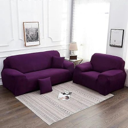 Elastisk Fuld Beskyttelse og Komplet Sofabetræk, Støvtæt Stofsofapude, Kombineret Sofabetræksdug lilla 190-230cm[CO]