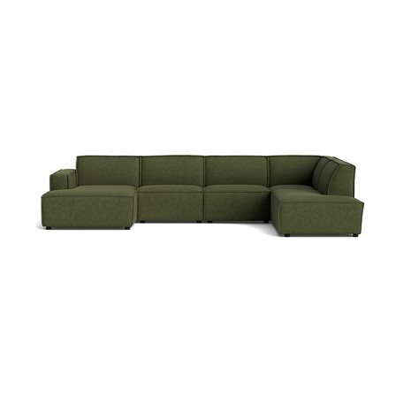 Lyon U-Form Sofa, links in Aragon Grün, modernes Design für ultimativen Komfort im Wohnzimmer, idealer Familien-Mittelpunkt, 80cm Höhe.