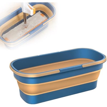 Platt Pressmoppe och Vikbar Hink, Fri Handtvätt Golvrengöring, 100% Ny (FMY)