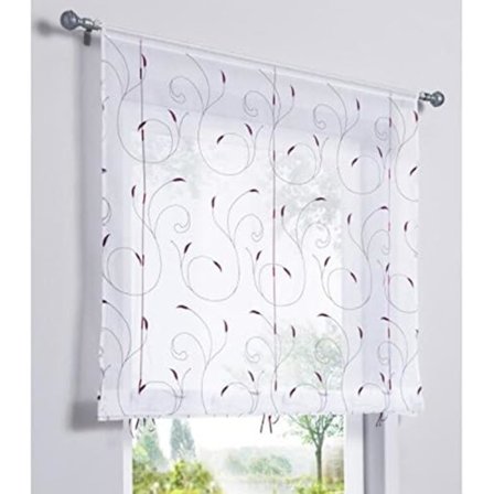 Fönstergardin med blomsterbroderi, Raffrollo, högkvalitativt voile, rumsdekoration, badrum, balkong (lila, 80x120cm)