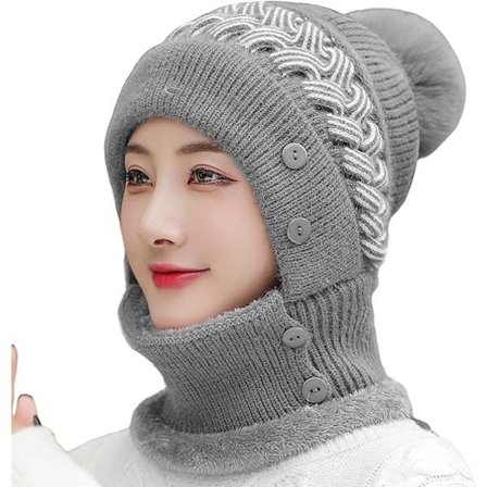 All-in-one hue og halstørklæde til kvinder, strikket hue til efterår og vinter