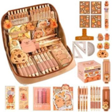 Sæt med Capybara penalhus med gelpenne/klistermærker - Stor kapacitet til skole/børn_Specielle gaver