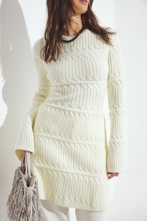 NA-KD Cable-Strick-Minikleid mit ausgestelltem Rock - Weihnachtskleider - OffWeiß - XL (EU 46)