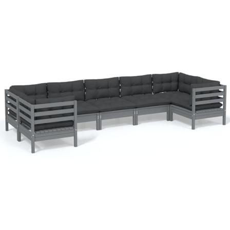 Vidaxl Loungegrupp Med Dynor 7 Delar Grå Massiv Furu Grå