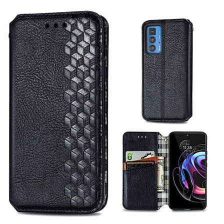 Läder Motorola Edge 20 Pro fodral med romb-design - Svart