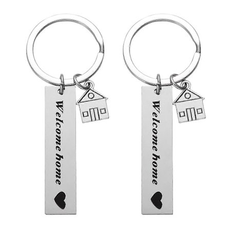 2 stk. Sølv Velkommen Hjem Print Nøgleringe Rustfrit Stål Nøgleringe Indflytningsfest Nøgleholder Vedhæng Ornamenter Indflytningsfest Gaver