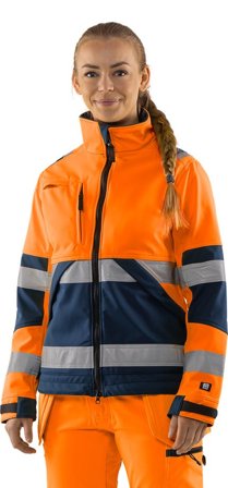 Fristads Dam Varsel softshell-jacka 4183 WYH klass 2, Varsel Orange/Marinblå