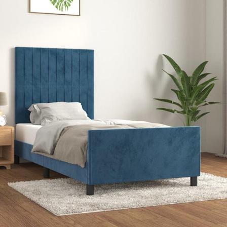 Vidaxl Sängram Med Huvudgavel Mörkblå 90x200 Cm Sammet Blå