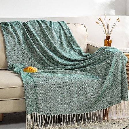 ??Slängfilt Dekorativt överkast Soffa Säng Soffa Filt Tofs Plädar Fransar Mode Söt Triumph Diamantmönster (120x200cm Matcha Grön)