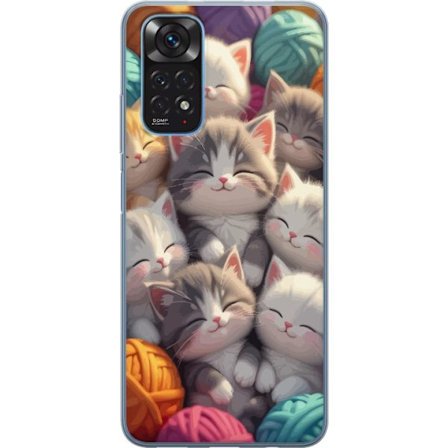 Kompatibel Mobilcover til Xiaomi Redmi Note 11 Søde sovende killinger tæt sammen blandt farverige garnnøgler i blød legesyg stil