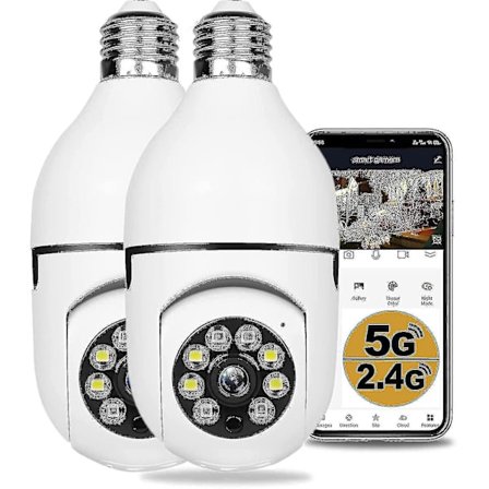 2 st 360 Graders Säkerhetskameror Trådlösa Utomhus, Wifi Ljuslampa Kamera, 1080p Trådlösa Kameror För Hem Säkerhet