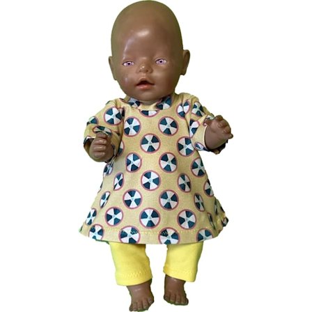 Set i mönstrad/gul trikå till Baby Born, dockkläder