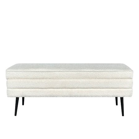 Valkoinen säilytysrahi, boucle-kangasta, 110x40x44 cm