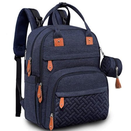 Ble taske rygsæk med bærbar puslemåtte til mødre og fædre