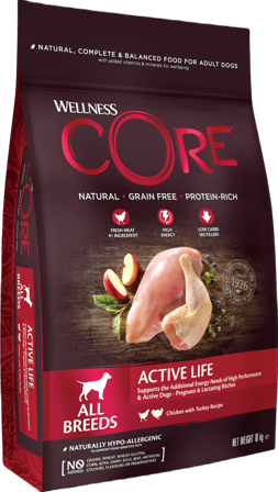 CORE Petfood - Wellness CORE Dog Adult Active Life kylling og kalkun 10 kg - Hund - Hundefôr & hundemat - Tørrfôr for hund - ZOO.no
