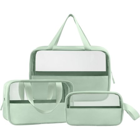 Transparent toilettaske 3 stk sort rosa GRØN, Transparent toilettaske til rejser