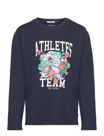 Printed Longsleeve T-shirts Long-sleeved T-shirts Marineblå Tom Tailor*Betinget Tilbud