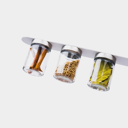 Magnetiske krydderikrukker i glas Silwy Glasses for Delicacies White & Classy, transparent, 192 ml, 3-pak + hvid magnetstrimmel