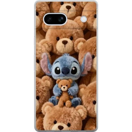 Kompatibel Mobilcover til Google Pixel 7a Stitch omgivet af brune teddybjørne med en lille teddybjørn i armene i en sød og hyggelig kawaii-design