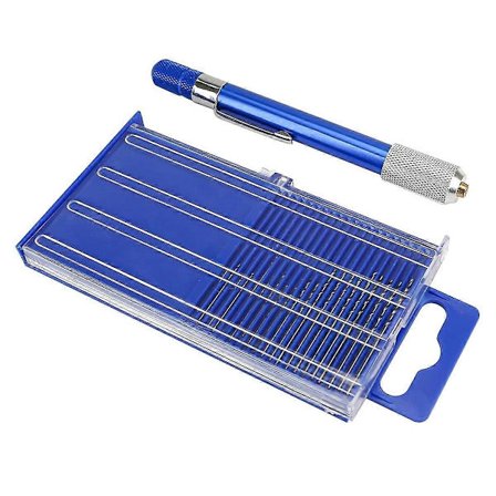 21 kpl kaasuttimen suuttimen poranteriä ja tappipenkki, korujen helmien valmistukseen, askarteluun, aukkojen poraamiseen puuhun