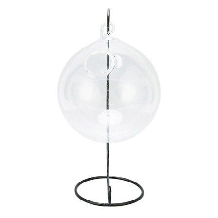 Hængende Glas Akvarium Gennemsigtig Skål med Stativ til Hjemme- og Kontorindretning