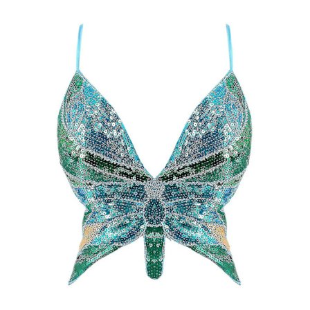 Joulu Y2K Perhonen Paljetti Crop Top Naiset Kesä Selästä Avoin V-kaula Sexy Klubi Asut Festivaali Vaatteet Uusi Bandage Rintaliivit Topit 2022
