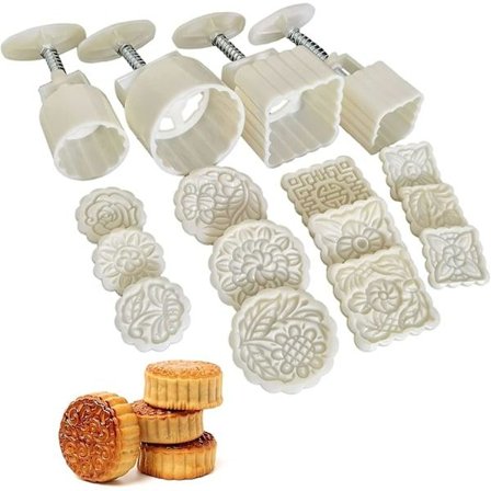 NN-Månekagepresseforme, 4 stk. Bageform Håndpressesæt med 12 stk. Forme til Bagning af Kager Desserter