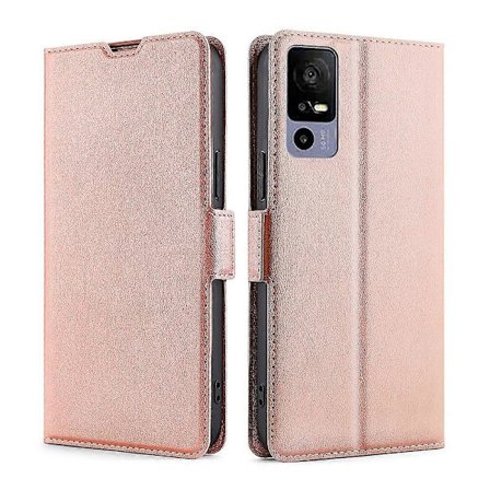 TCL 40R 5G:lle Erittäinohut jännitesivukiinnitteinen vaakasuuntainen läppä nahkainen puhelinkotelo [DB] Ruusukulta