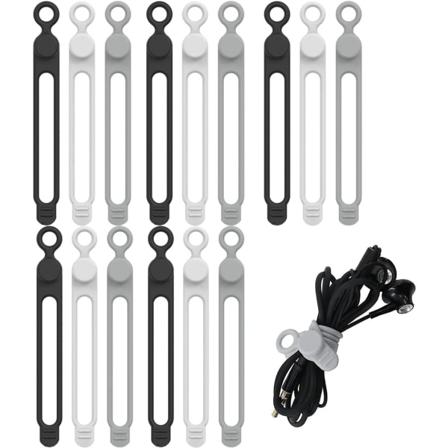 Pakke med 15 silikonkabelbindere, kabelorganisator, silikonkabelbindere, gjenlukkbare kabelbindere, gummikabelbindere
