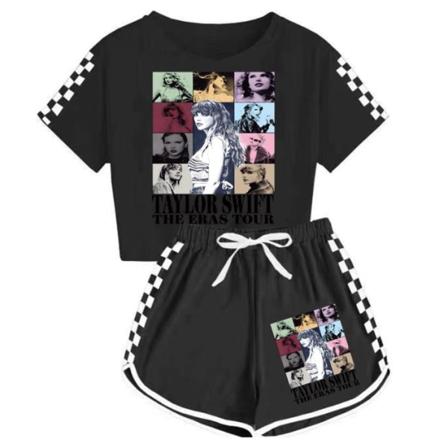 Taylor Swift The Eras Tour Kort Spårtröja Barn Pojkar Flickor T-shirt Shorts Topp Byxor Set 2-delar Pyjamas Black 130cm