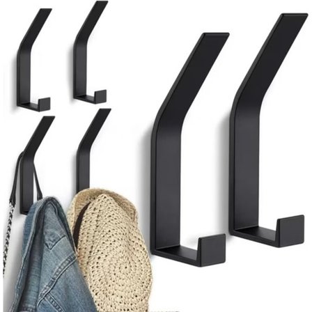 2/6-pakka Alumiinisia Vaatekoukkuja, Seinäkoukkuja - Kaksoiskoukku Seinäasennukseen