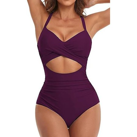 Naisten uimapuku, yksiosainen, vatsaa litistävä, leikkauksilla, korkeavyötäröinen, solmittava, yksiosainen uimapuku