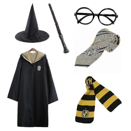 Harry Potter 6-delt Magiker Troldmand Fancy Dress Kappe Kappe Kostume_y gul