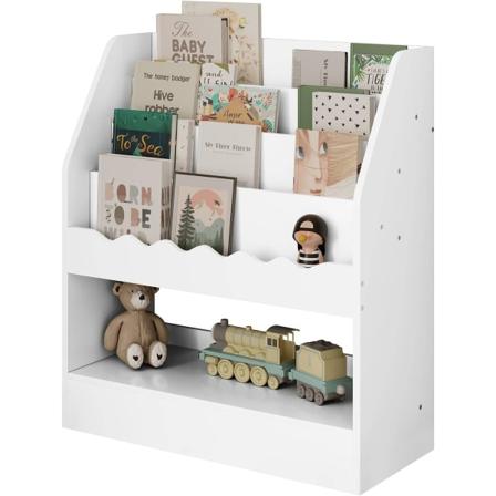 Rootz børnebogreol - Montessori-opbevaringshylde - Børnebogreol - Design i flere niveauer - Børnevenlig Højde - Sikker og holdbar - Hvid - 70 cm x 80