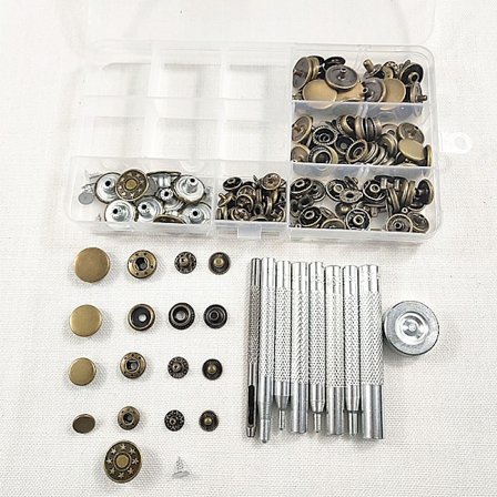40 stk. Tryklåse uden syning med 9 stk. Metalværktøjer til Læder Jeans Syning Pung Håndværk Diameter 10mm 12mm 15mm 17mm