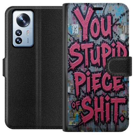 Kompatibelt Plånboksfodral till Xiaomi 12 Pro Rosa graffititext