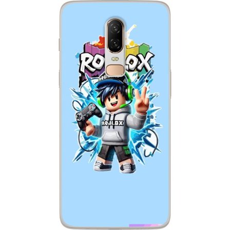 Kompatibelt Mobilskal till OnePlus OnePlus 6 Färgstark Roblox-karaktär med handkontroll och energifylld splash art design, perfekt för barnrum och