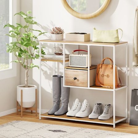 COSTWAY Konsolbord Industriel 35 x 100 x 95 cm (L x B x H) Konsolbord til Stue, Gang Hvid