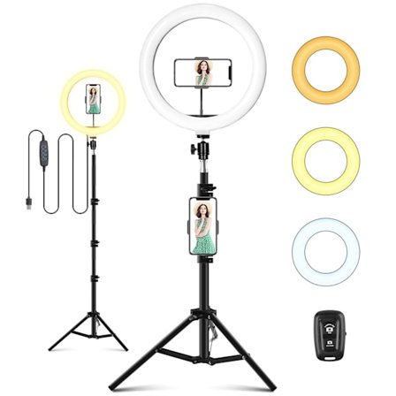 LED Selfie Ring Light med Stativ, 10 " Ring Light med Trådløs Fjernkontroll for Sminke, YouTube, TikTok, USB-drevet med 3 Lysmoduser
