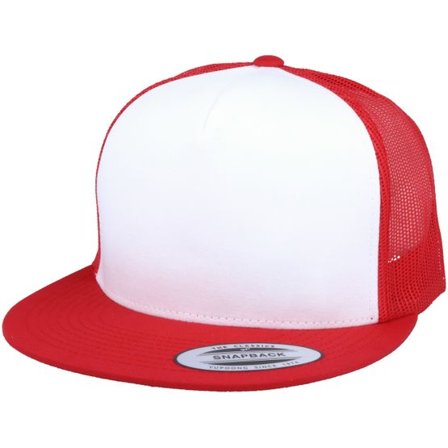 Yupoong - Vit trucker Keps - Classic White/Red A-Frame Trucker Snapback @ Hatstore