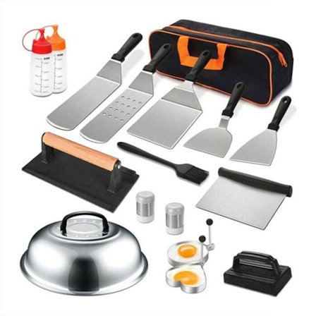 17-delt BBQ Grill Værktøjssæt Udendørs Grill Spatel Skovl Rustfrit Stål Sæt
