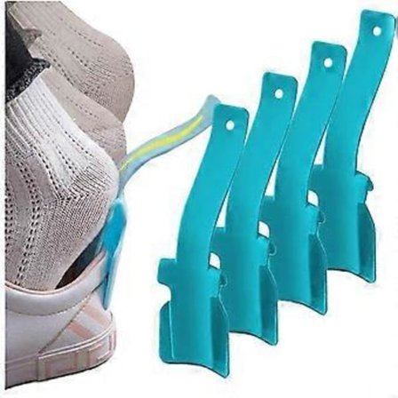 4-delad lat sko-påtagningshjälp, bekväm för sko-påtagning, portabel sko-påtagningshjälp lämplig för män, kvinnor, gamla och unga (blå)