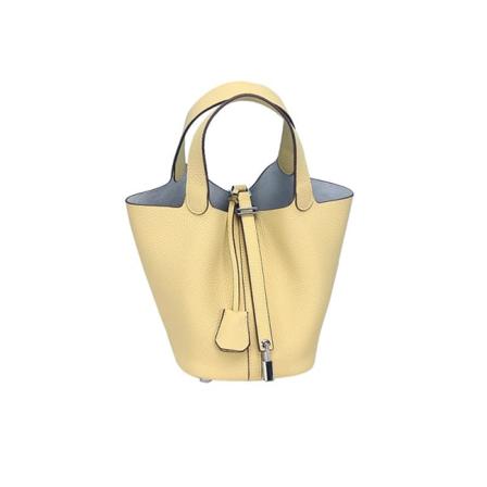 Kvinnor Damhandväska Läderhandväska First Layer Cowhide Bucket Bag Small Size/18cm Chick Yellow