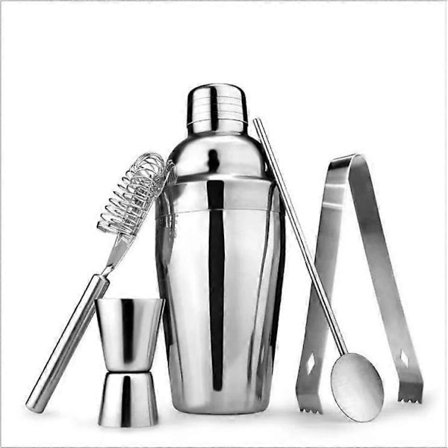 Cocktailshaker i rostfritt stål, 5-delars set, 350 ml shaker, cocktailshaker, cocktailbartillbehörsset