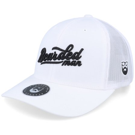 Bearded Man - White trucker Caps - Retro Script Logo White Trucker @ Hatstore
