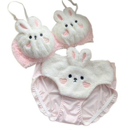 Dame 2-delt sæt med lodden bh og trusser, store øjne, bjørn, plysset messingholder, undertøj, tegneserie, anime lingeri, tegneserie bikini sæt, mælke 