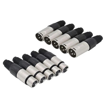 10x 3-Pin XLR Loddetype 5 Hann + 5 Hunn Kontakt Kabelkontakt